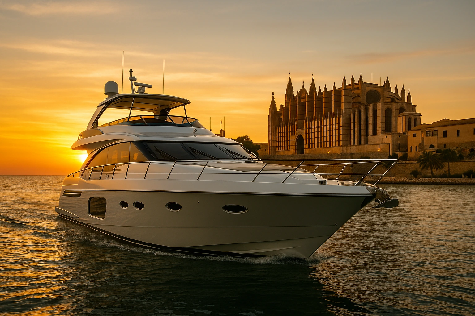 Luxury sunset yacht charter in Palma de Mallorca – La Seu Cathedral