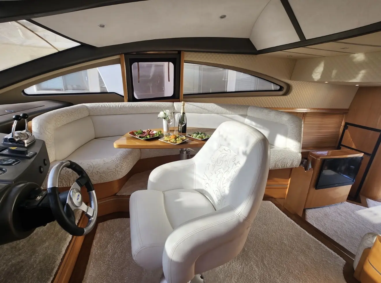 Interior living area aboard a private yacht charter in Mallorca
